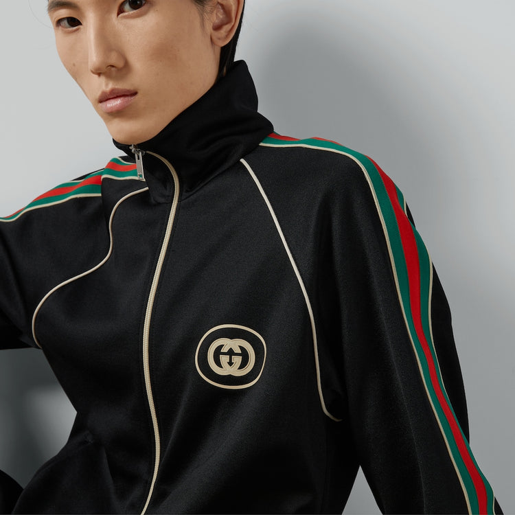 Technical Jersey Zip Jacket in Black