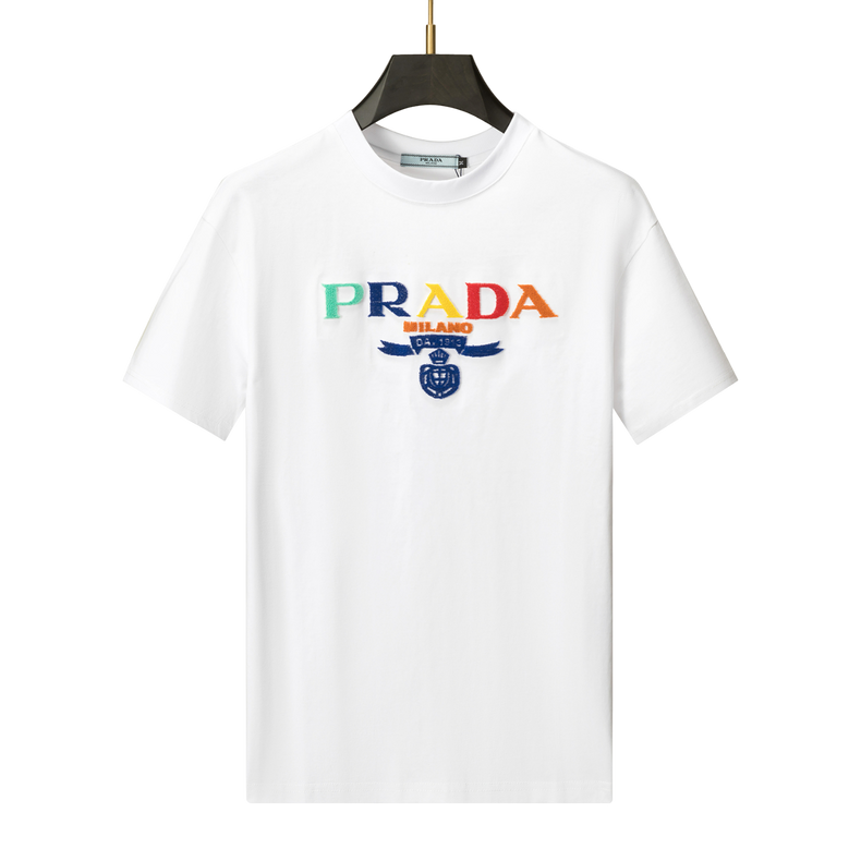 White Prada Shirt with Colorful Brand Logo