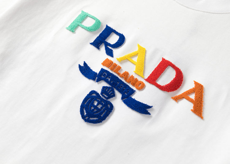 White Prada Shirt with Colorful Brand Logo