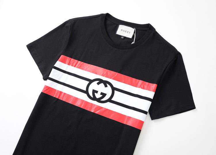 Gucci Black Shirt with White and Red Stripes in the Center - Men