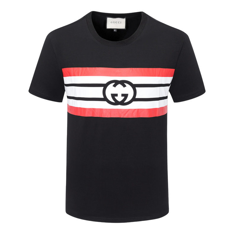 Gucci Black Shirt with White and Red Stripes in the Center - Men