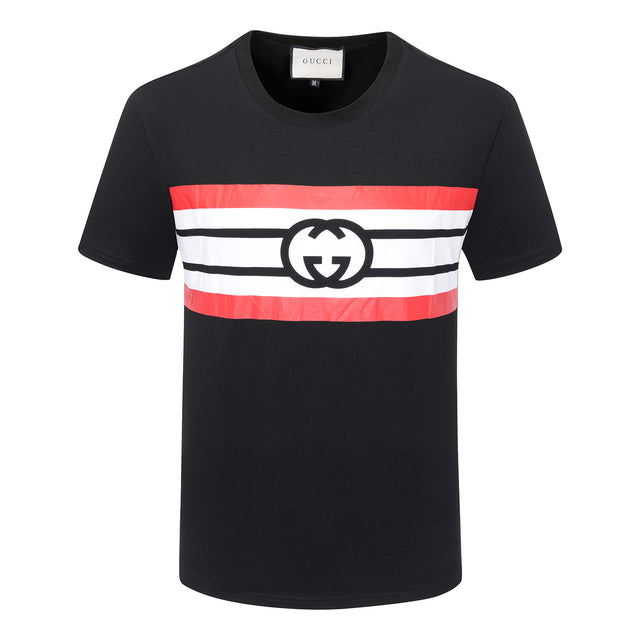 Gucci Black Shirt with White and Red Stripes in the Center - Men